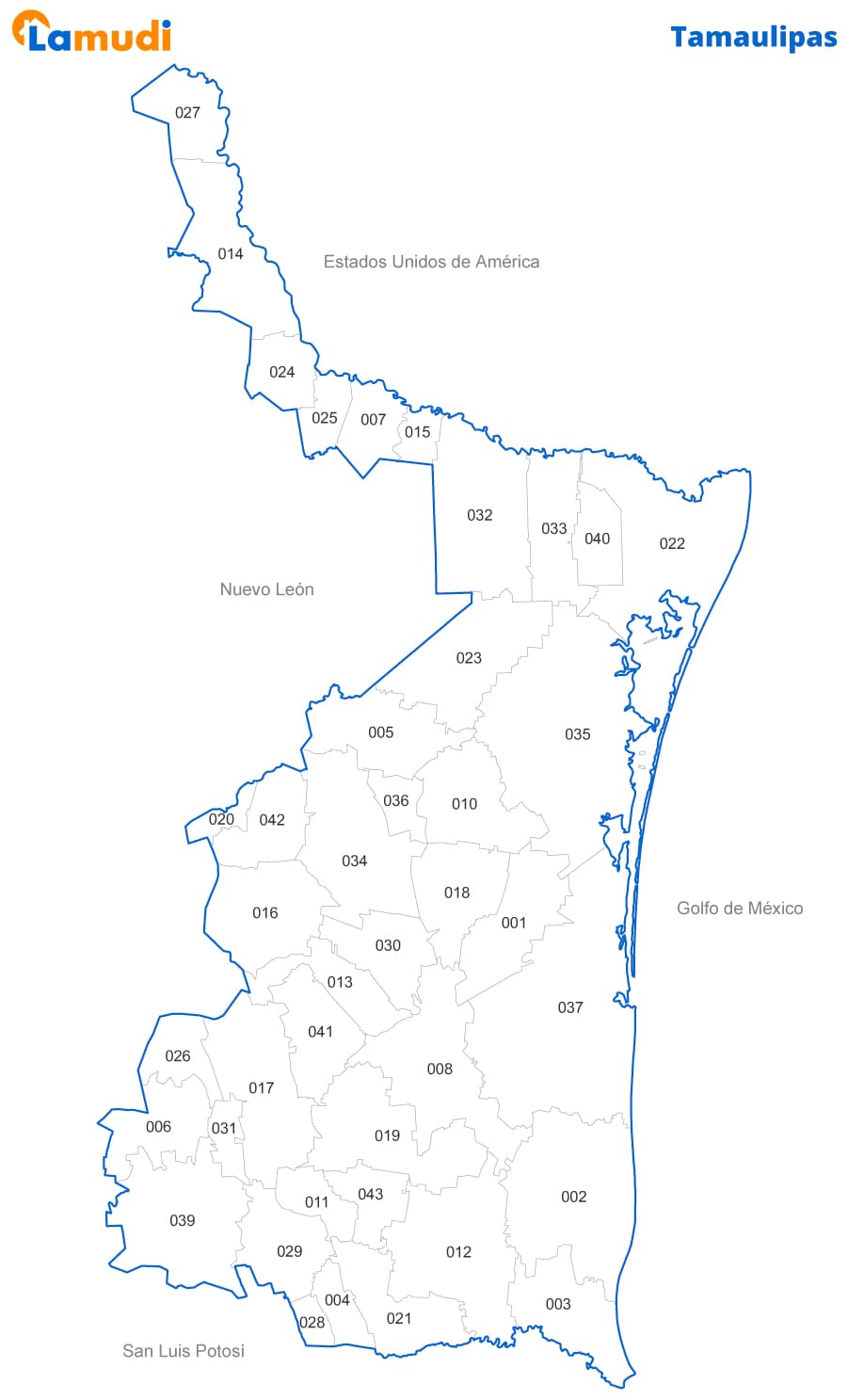 Mapa de Tamaulipas con municipios