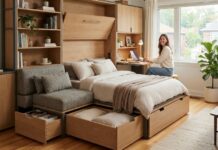 Muebles multifuncionales para aprovechar al máximo las casas pequeñas: 12 ideas que cambian por completo un espacio Muebles multifuncionales con cama, escritorio y almacenamiento en casa pequeña